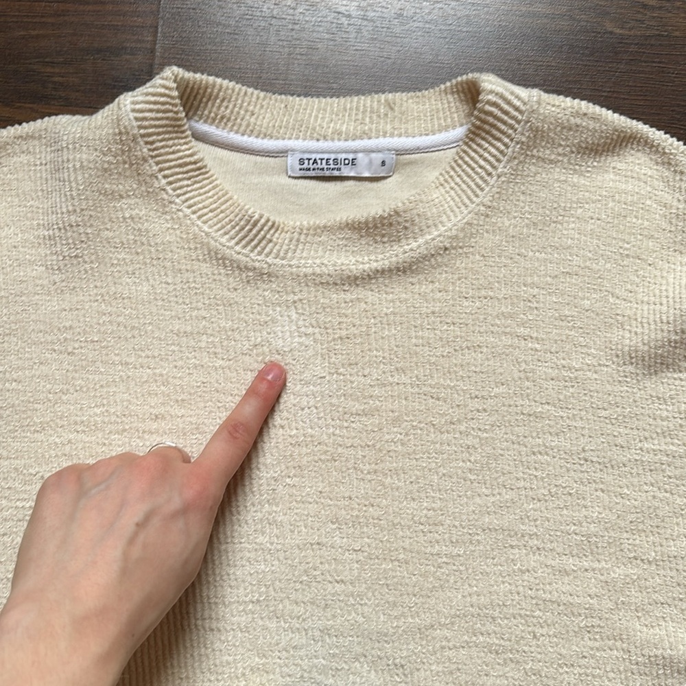 Stateside Cream Ribbed Knit‎ Cropped Sweatshirt Bell Sleeve Small Made in USA - Picture 5 of 7